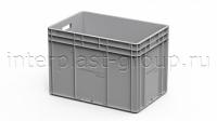 Евроконтейнер открытые ручки/сплошное дно (серый), 600x400x420 мм