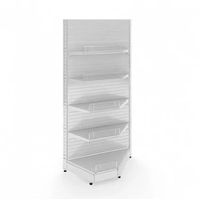 Стеллаж торговый угол внутренний отдельностоящий с плинтусом и без заглушки (2250x1000x500) 5 полок